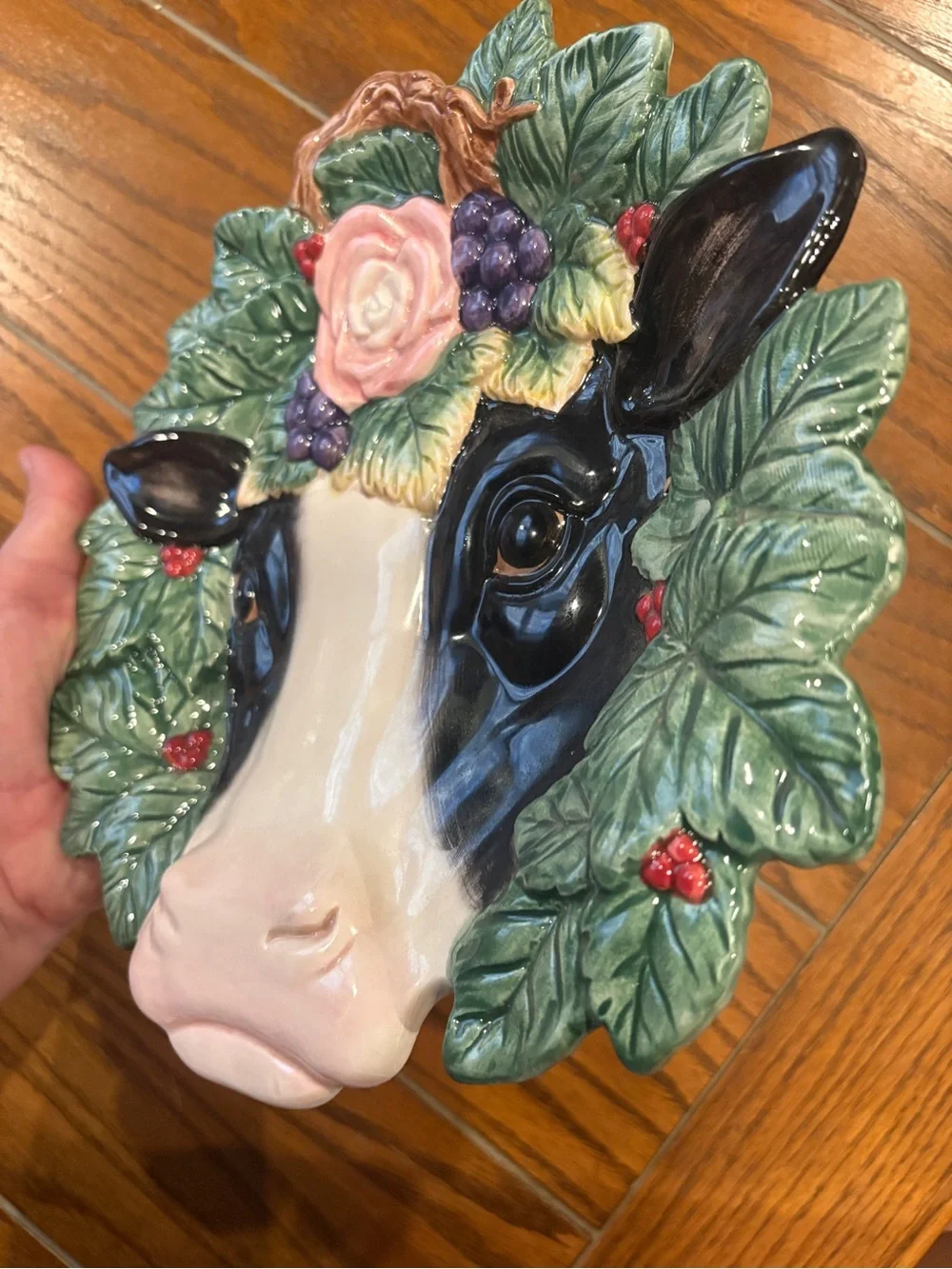 1994 Fitz and Floyd Ceramic Floral Cow Head Decorative Plate Serveware